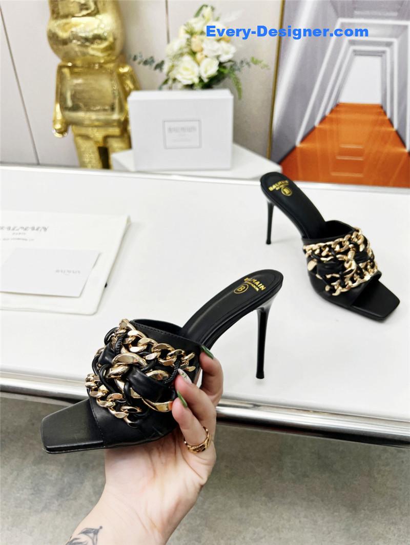 Balmain Metal Chain Heeled Slides