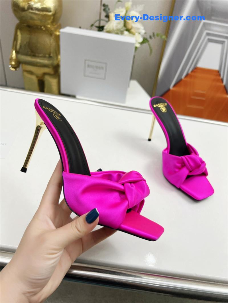 Balmain Bright Pink Satin Mules