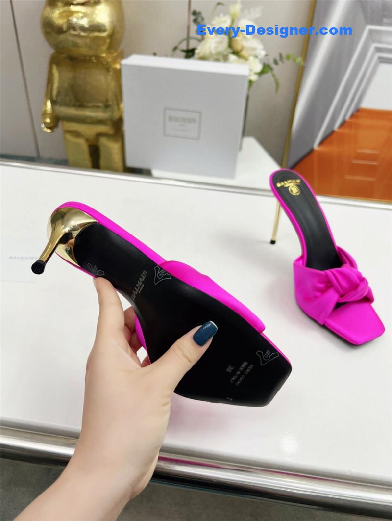 Balmain Bright Pink Satin Mules