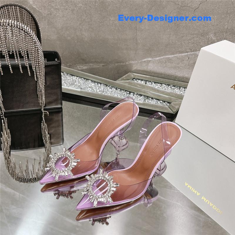 AMINA MUADDI rhinestone buckle heeled slides