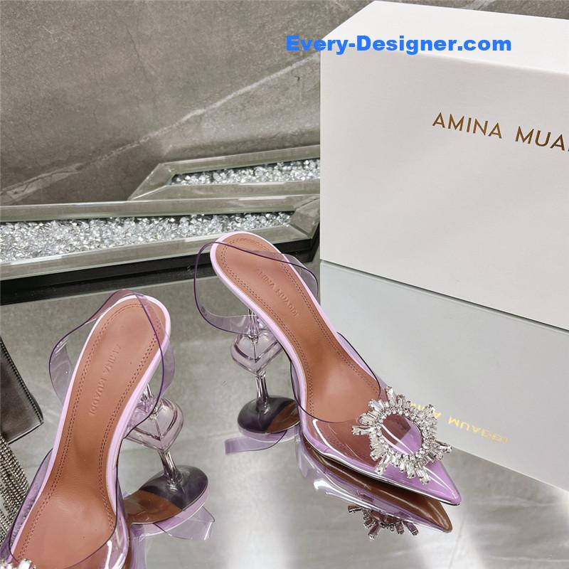 AMINA MUADDI rhinestone buckle heeled slides