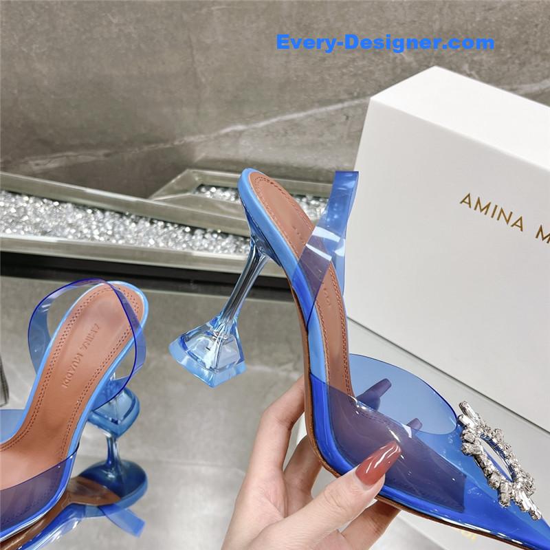 AMINA MUADDI rhinestone buckle heeled slides