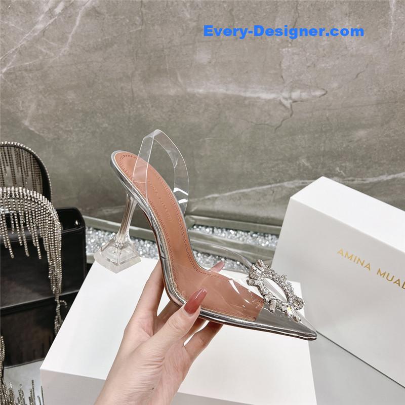 AMINA MUADDI rhinestone buckle heeled slides