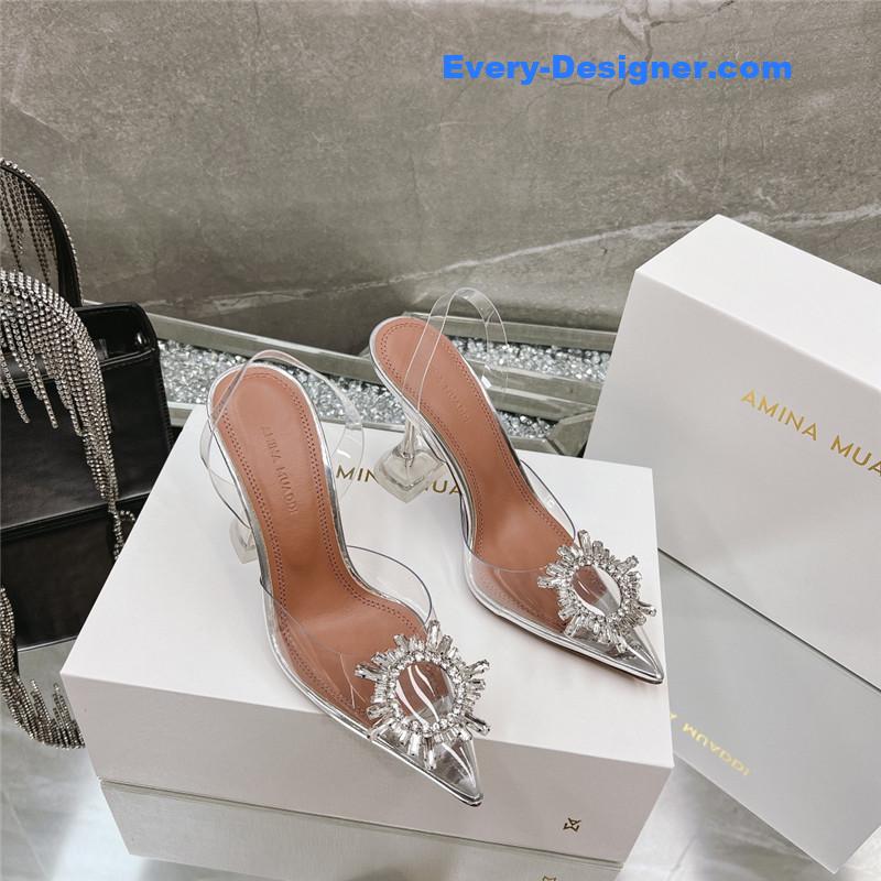 AMINA MUADDI rhinestone buckle heeled slides