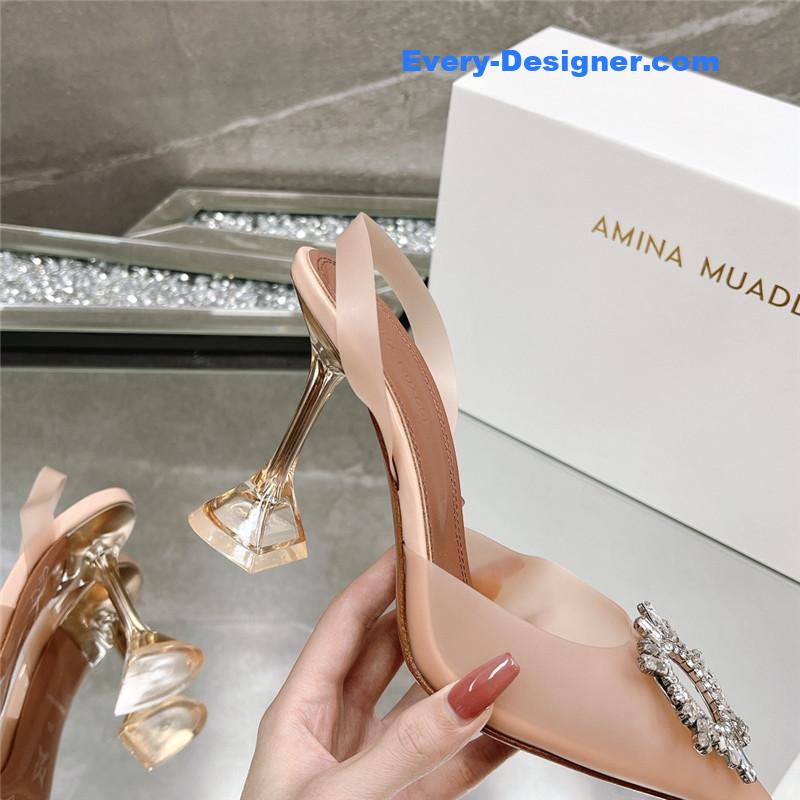 AMINA MUADDI rhinestone buckle heeled slides