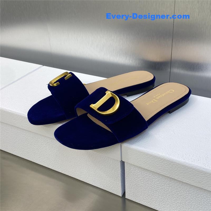 D10r cd letter logo metal buckle flat color block sandals