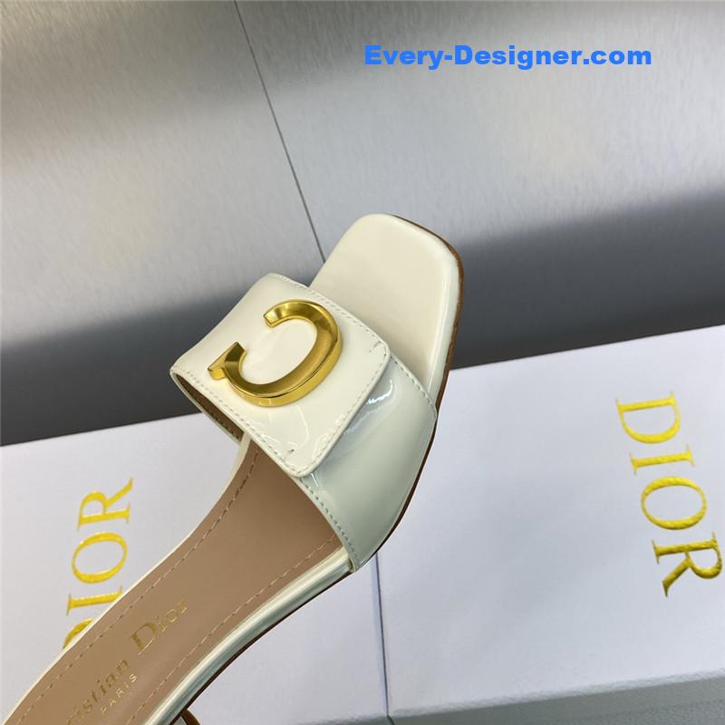 D10r cd letter logo metal buckle flat color block sandals