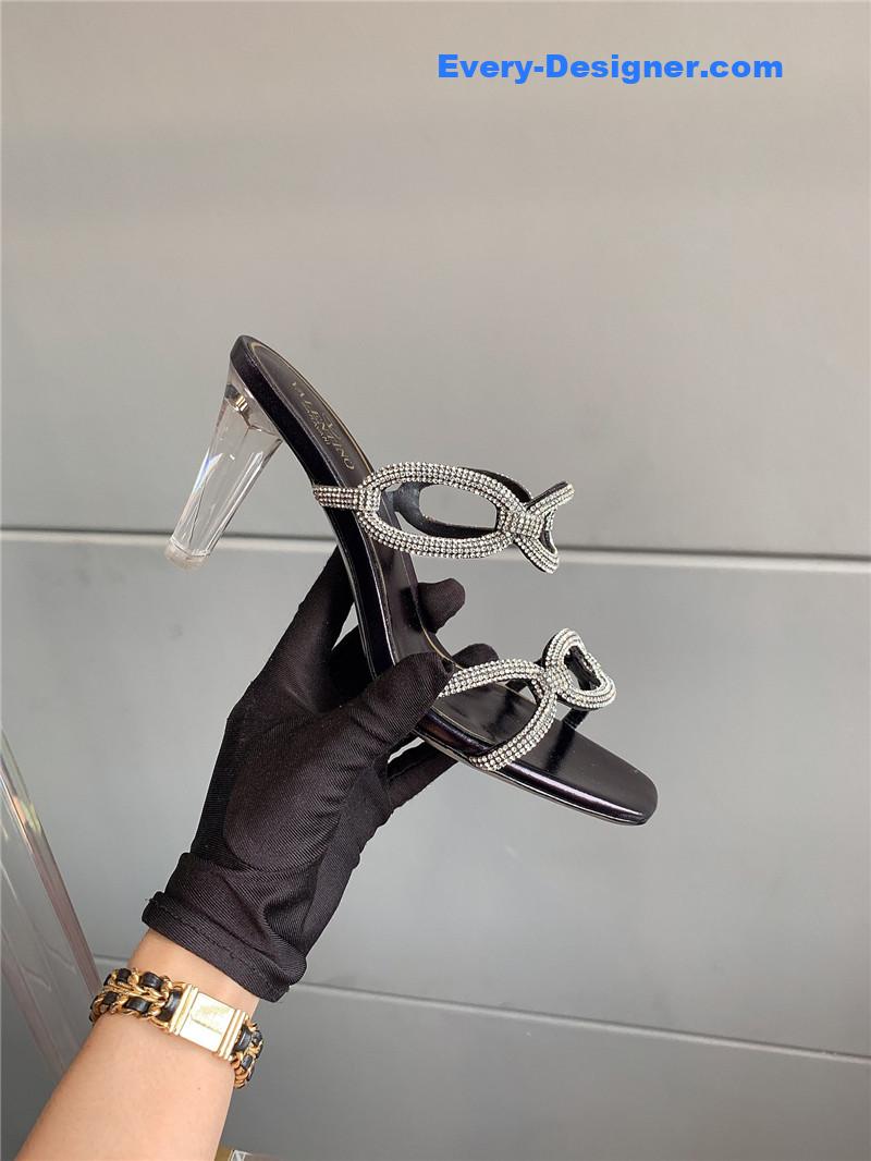Va1e*ntin0 new crystal heel high-heeled slippers