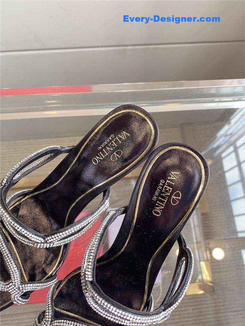 Va1e*ntin0 new crystal heel high-heeled slippers