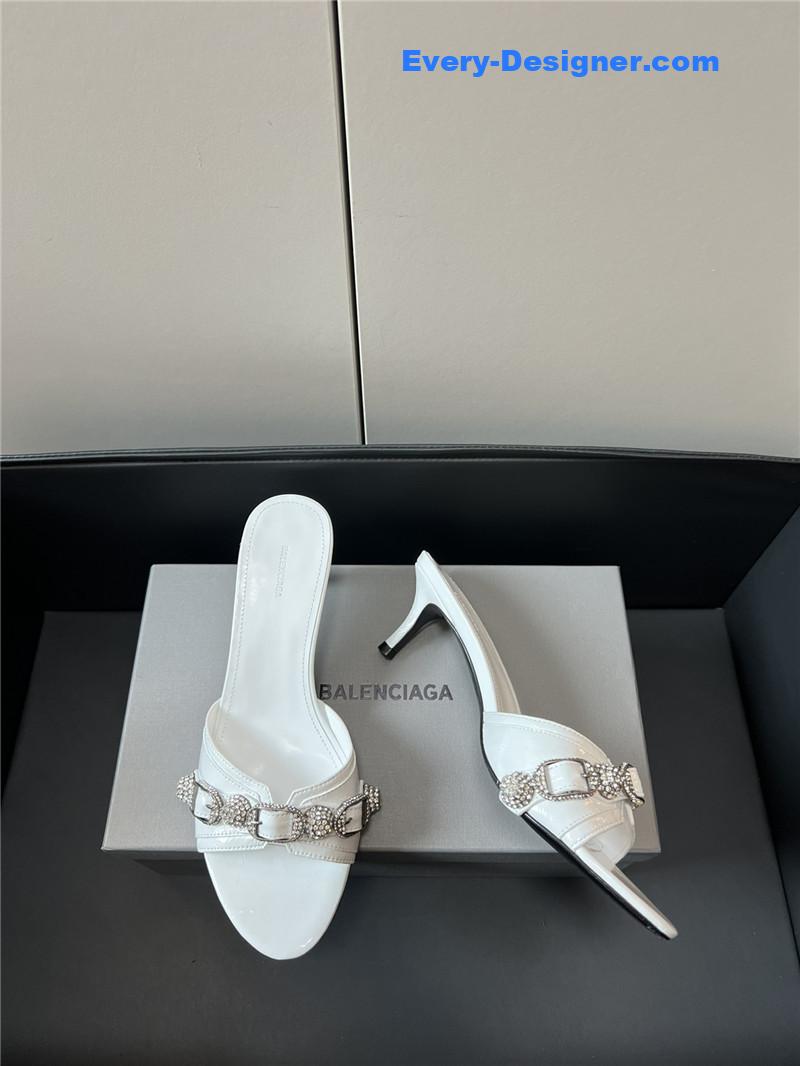 Ba1en*iaga silver stud buckle spice slippers
