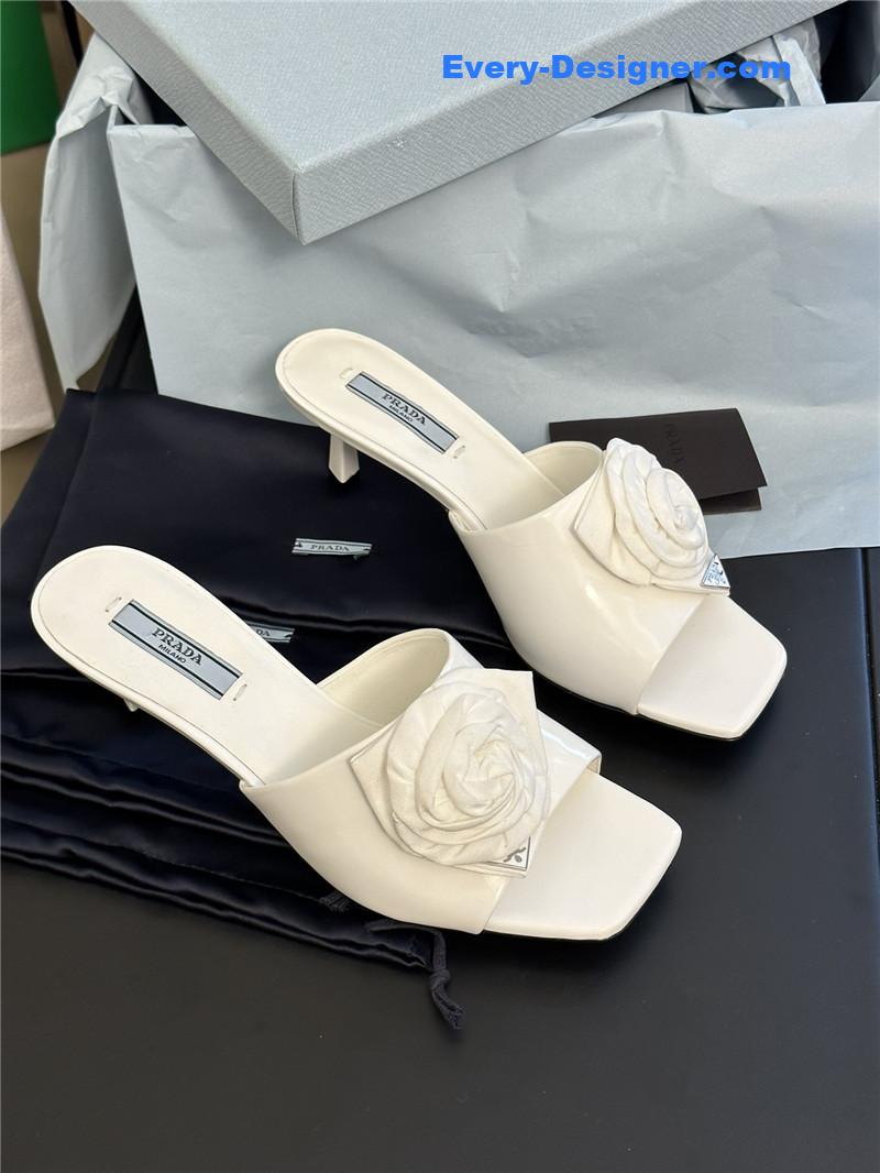 Pra*a satin floral high heel slides