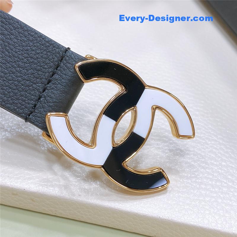 Ch**el black and white enamel double c logo belt