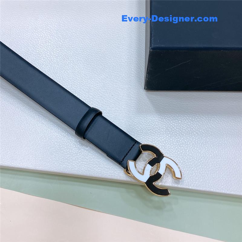 Ch**el black and white enamel double c logo belt