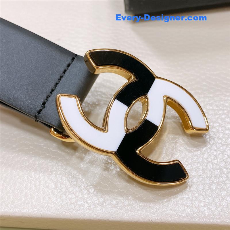 Ch**el black and white enamel double c logo belt