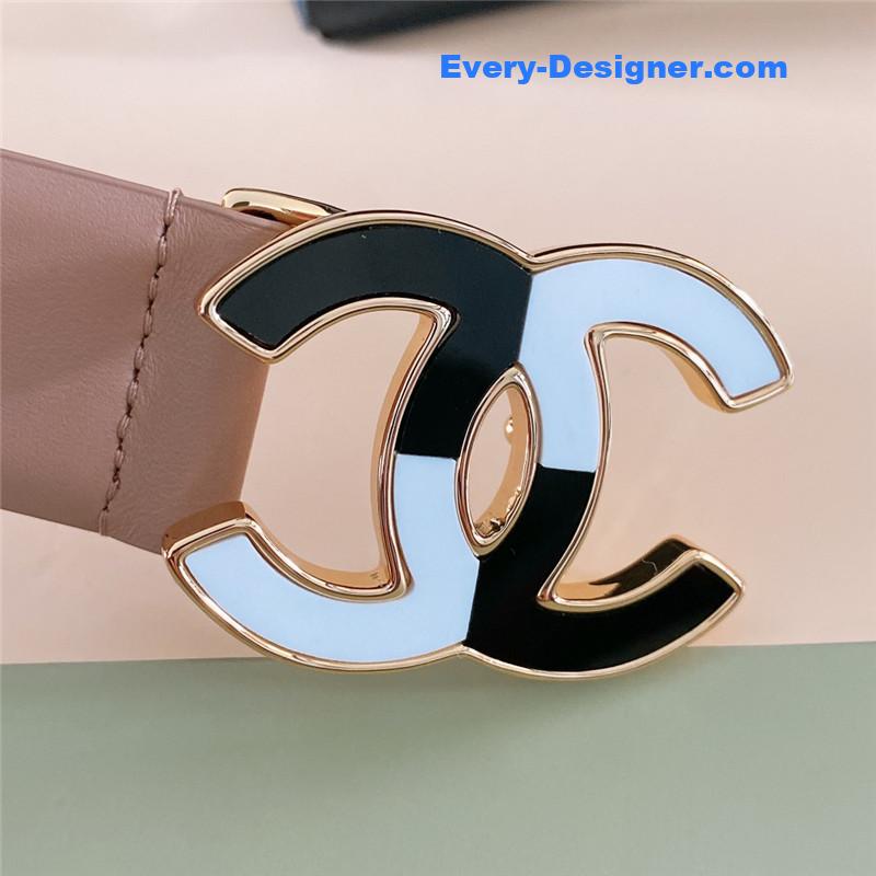 Ch**el black and white enamel double c logo belt