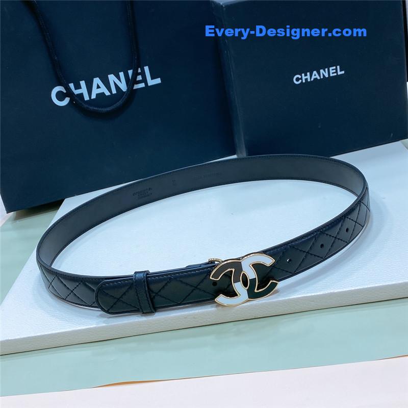 Ch**el black and white enamel double c logo belt