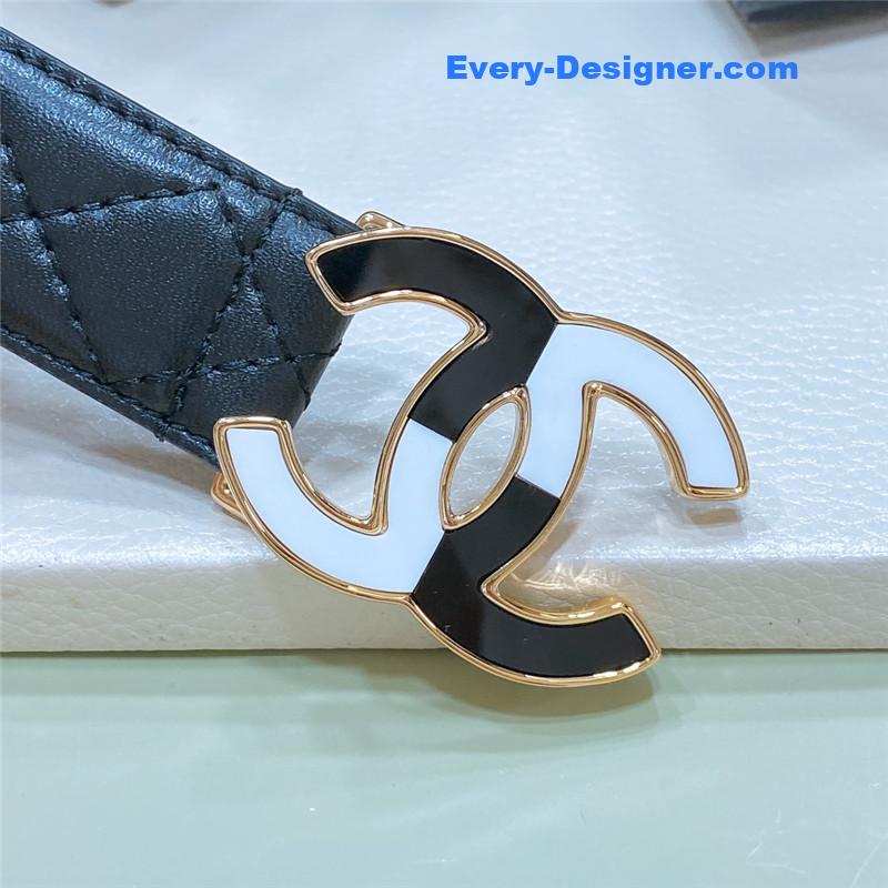 Ch**el black and white enamel double c logo belt