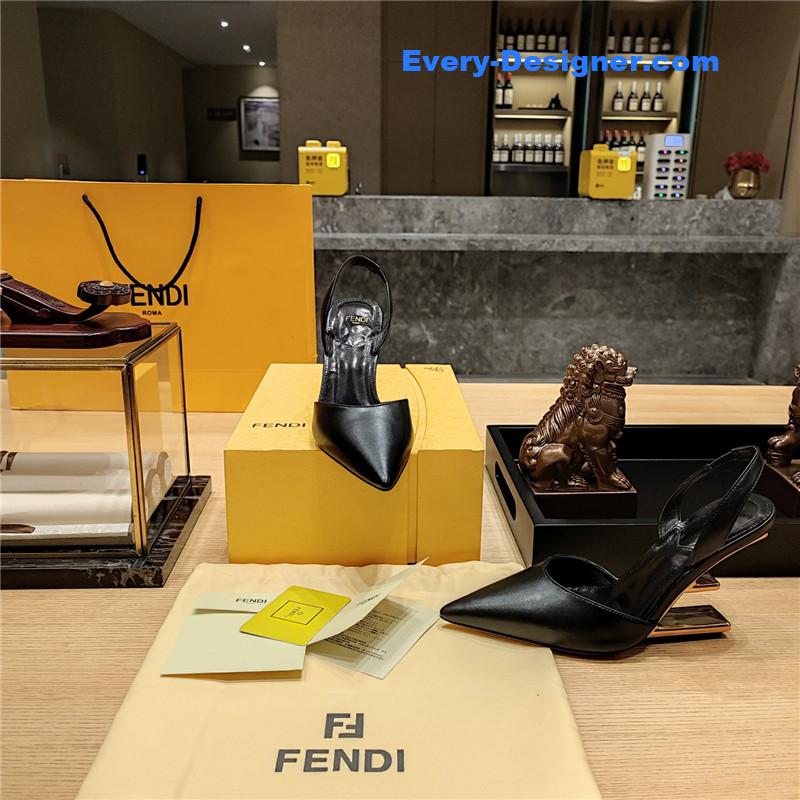 F**di first black leather slingback pumps