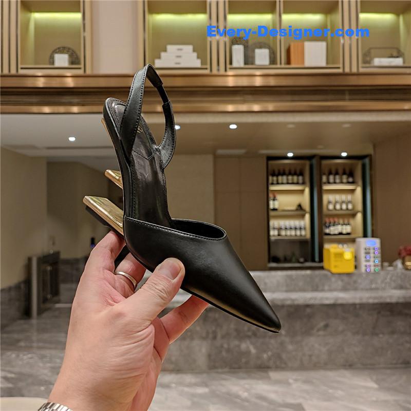 F**di first black leather slingback pumps