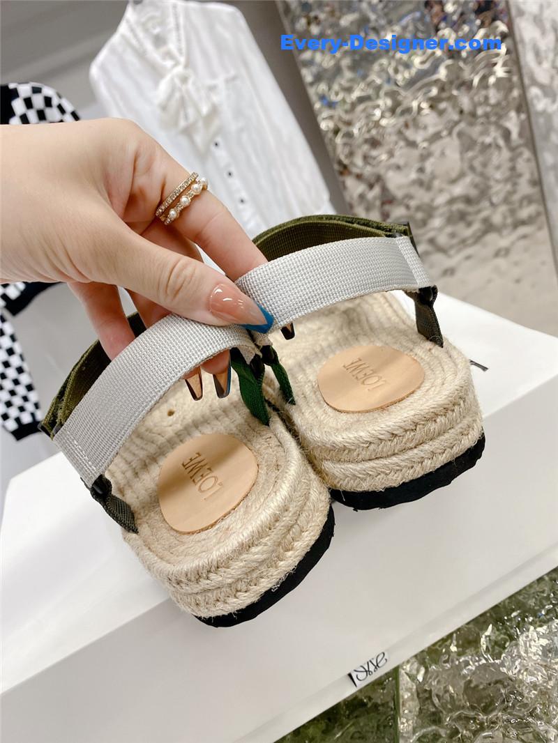 L0ew* new straw platform color block sandals