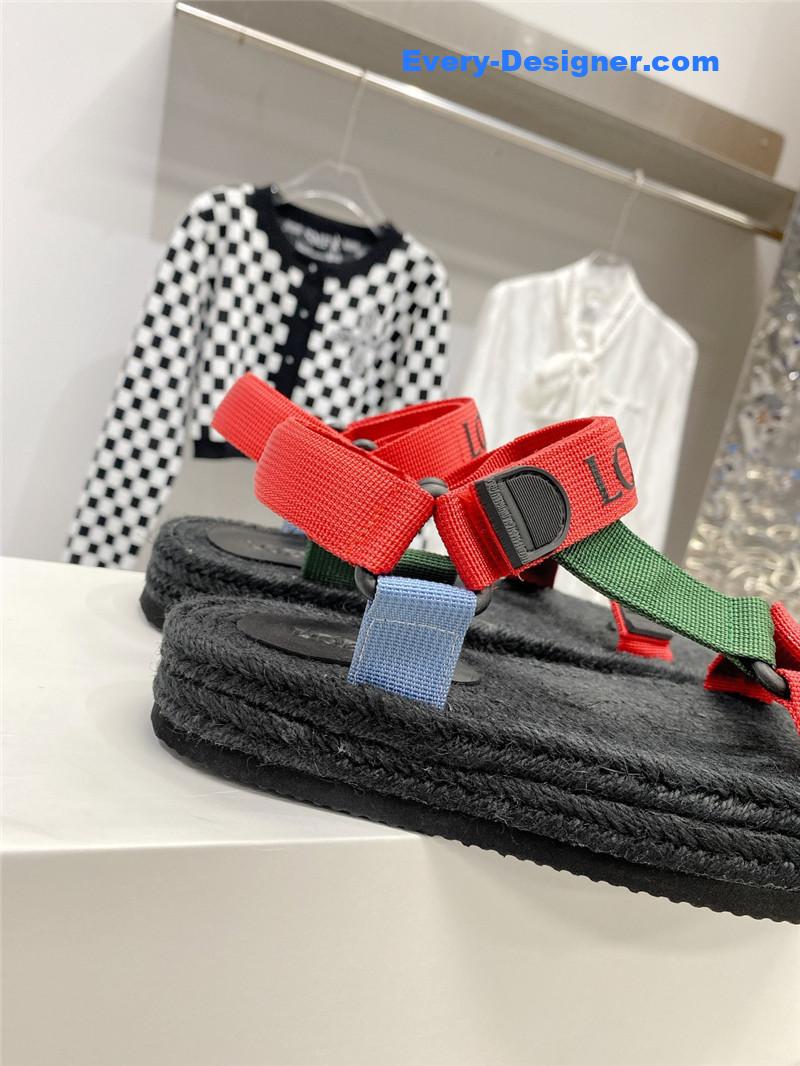 L0ew* new straw platform color block sandals