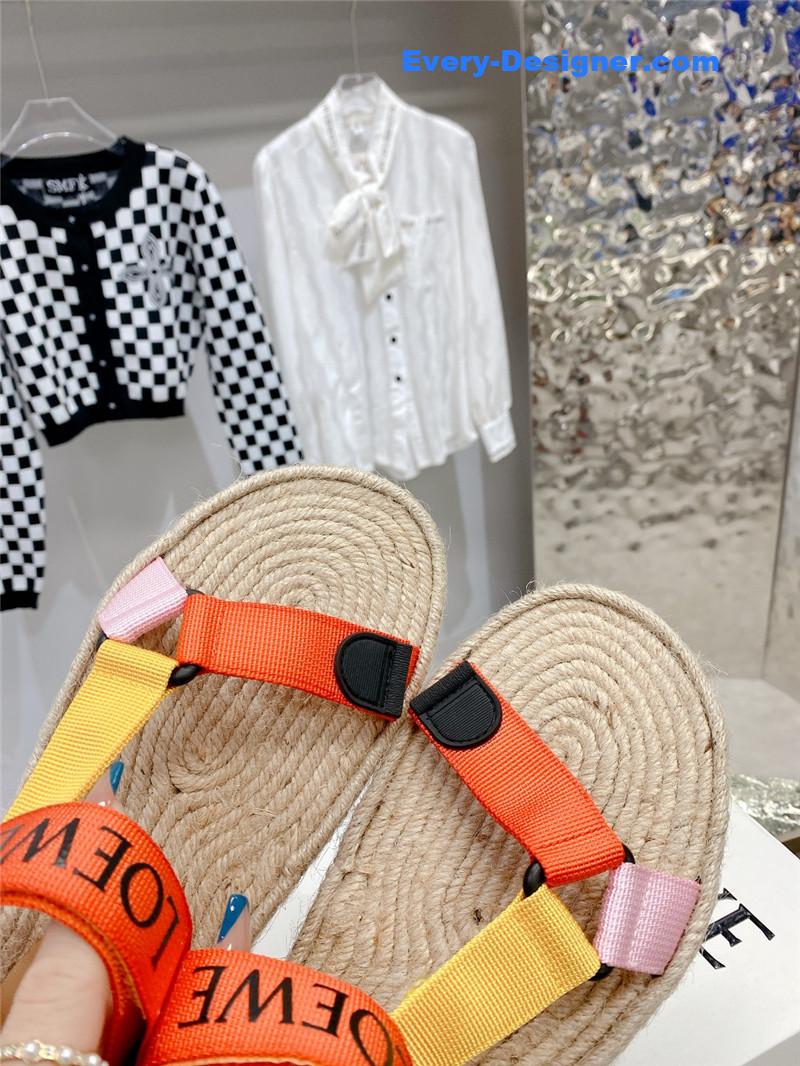 L0ew* new straw platform color block sandals