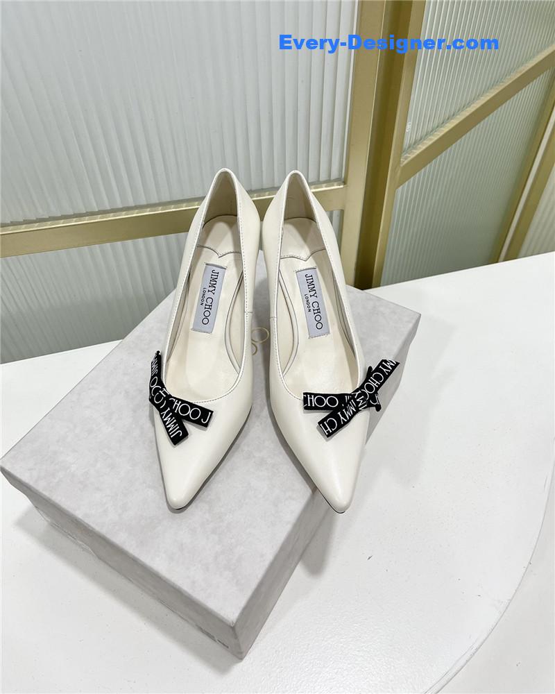 J1m*y Ch00 new logo print webbing square toe flat shoes