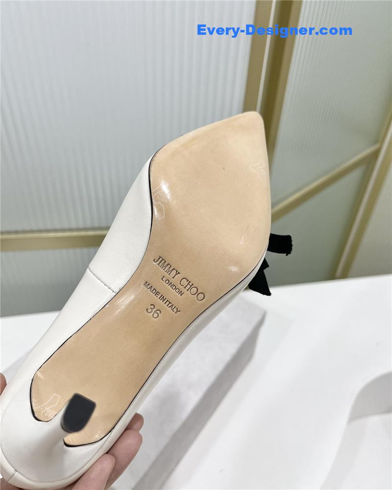 J1m*y Ch00 new logo print webbing square toe flat shoes