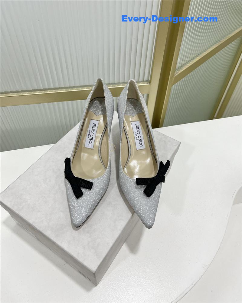 J1m*y Ch00 new logo print webbing square toe flat shoes