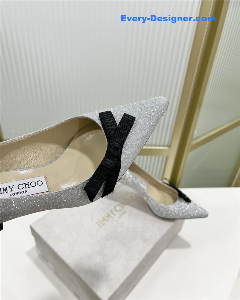 J1m*y Ch00 new logo print webbing square toe flat shoes