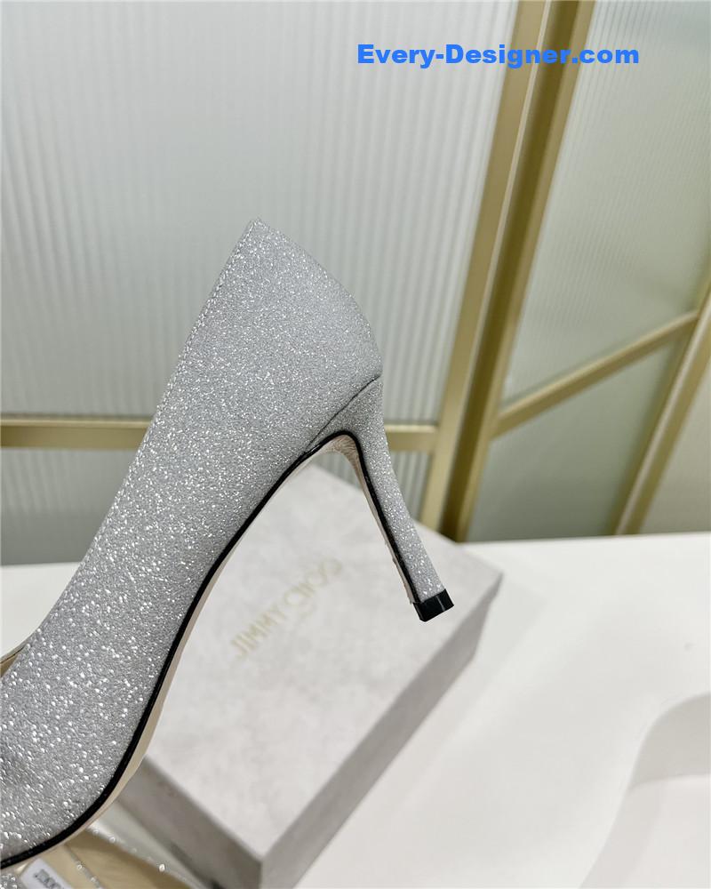J1m*y Ch00 new logo print webbing square toe flat shoes