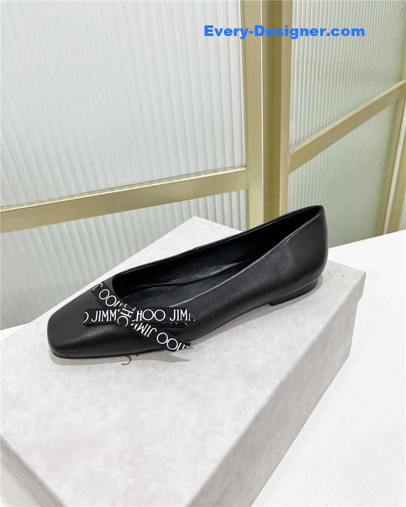 J1m*y Ch00 new logo print webbing square toe flat shoes