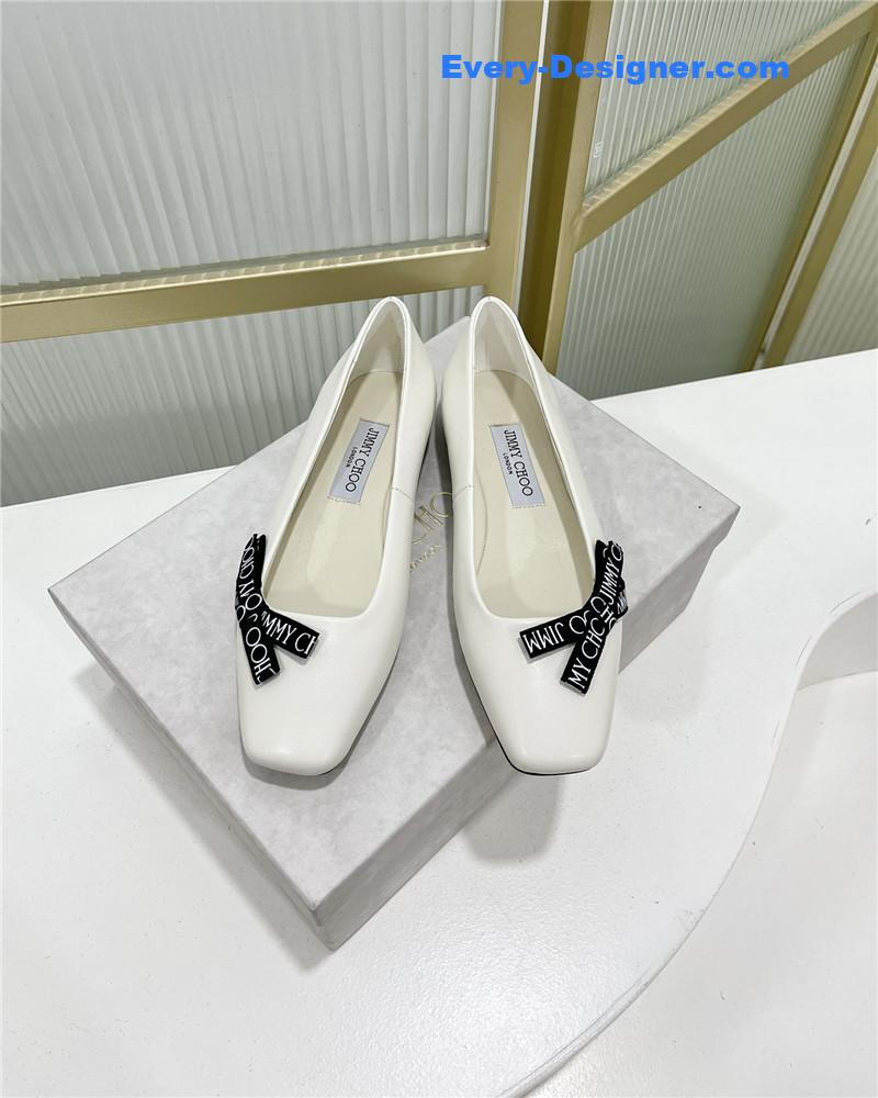 J1m*y Ch00 new logo print webbing square toe flat shoes
