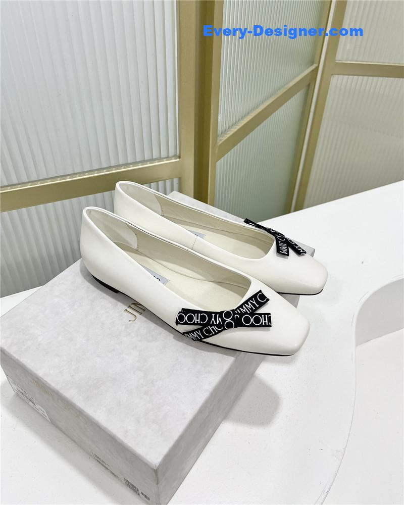 J1m*y Ch00 new logo print webbing square toe flat shoes