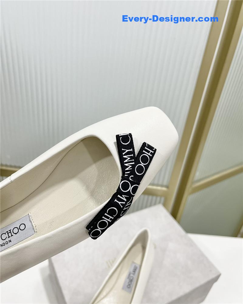 J1m*y Ch00 new logo print webbing square toe flat shoes