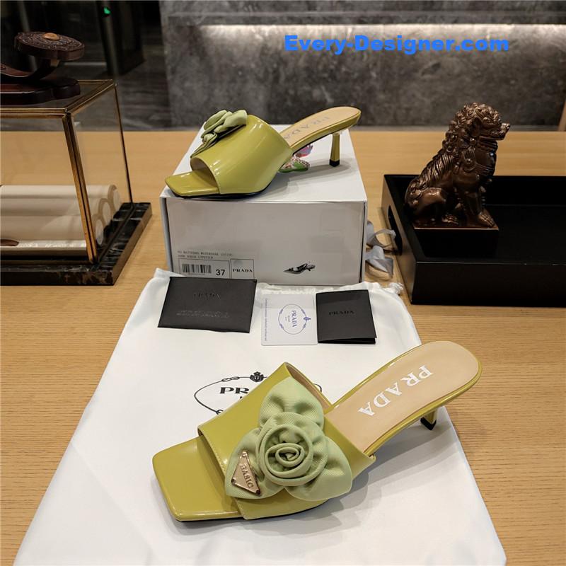 Pra*a low heel rosette square toe sandals