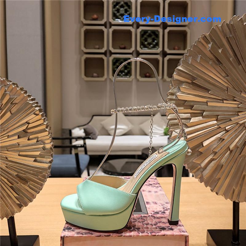 J1m*y Ch00 crystal chain heeled platform sandals