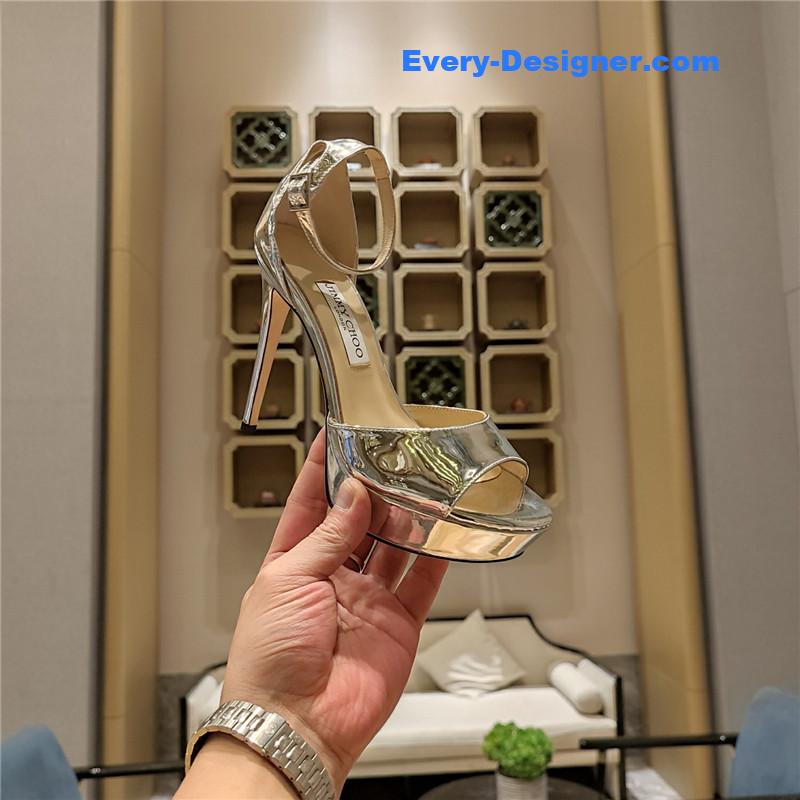 J1m*y Ch00 crystal chain heeled platform sandals