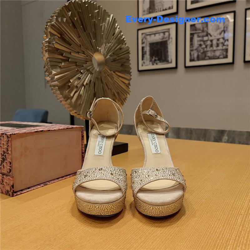 J1m*y Ch00 crystal chain heeled platform sandals
