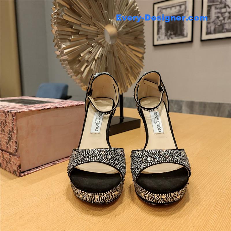 J1m*y Ch00 crystal chain heeled platform sandals