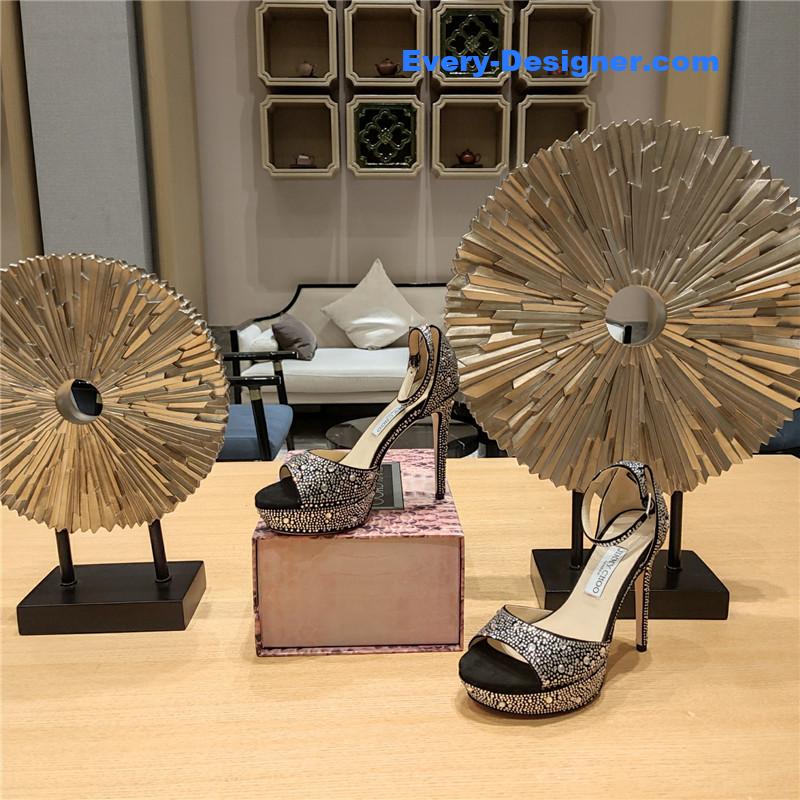 J1m*y Ch00 crystal chain heeled platform sandals