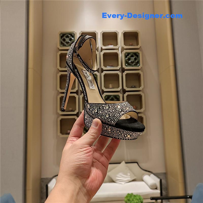 J1m*y Ch00 crystal chain heeled platform sandals