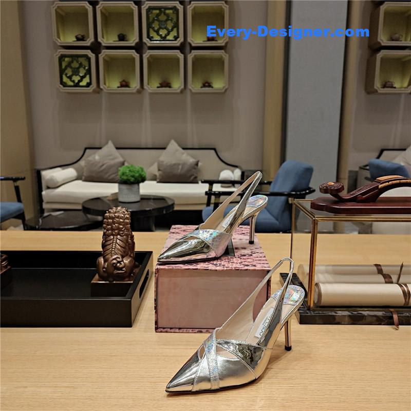 J1m*y Ch00 high-heeled hollow leather style pointed sandals