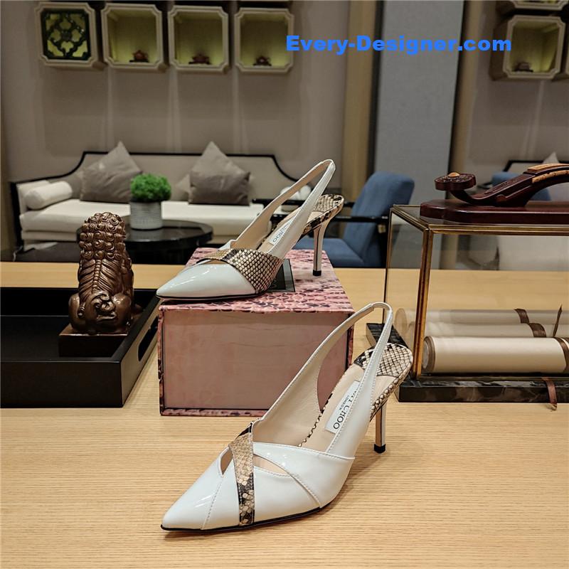 J1m*y Ch00 high-heeled hollow leather style pointed sandals