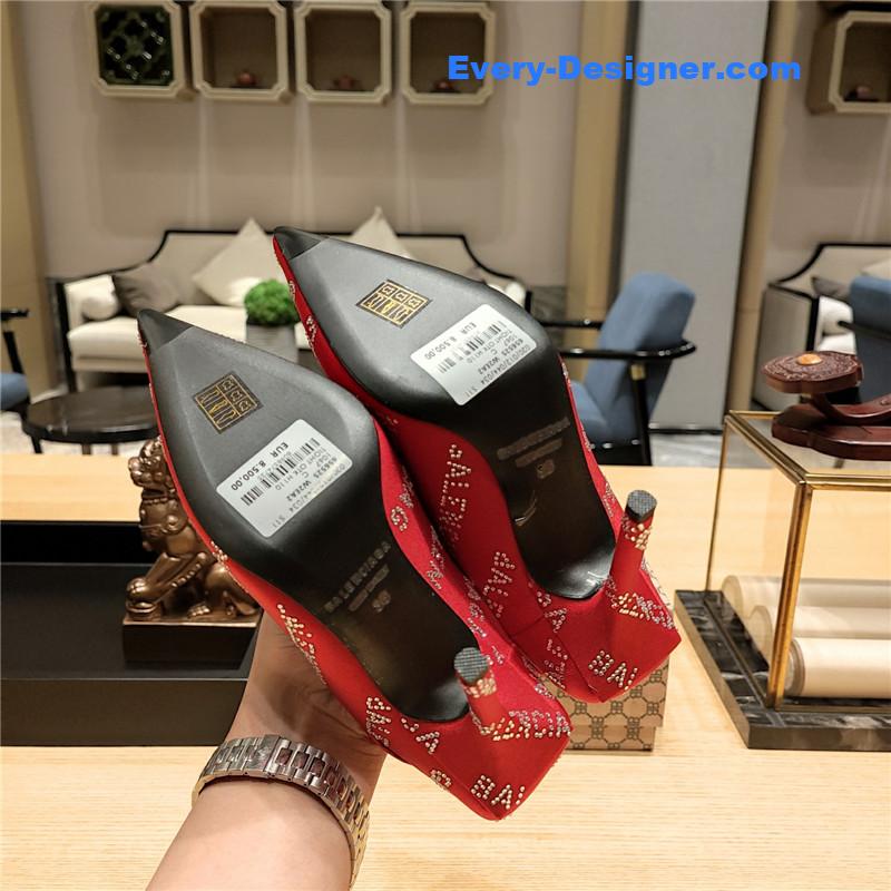 Ba1en*iaga pointed toe stiletto square tail mule sliders