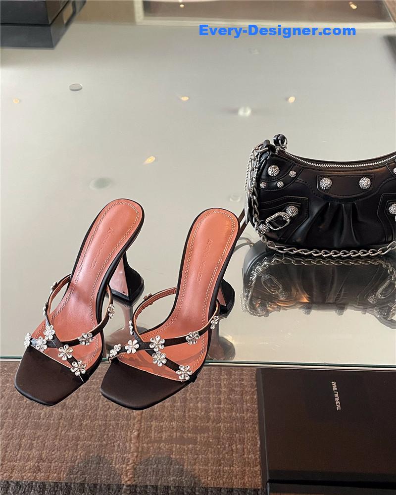 Amina Muaddi Floral Crystal Pumps Wineglass Heel Sandals