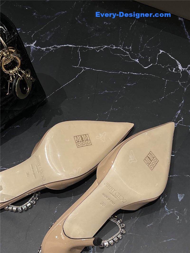 J1m*y Ch00 patent-leather crystal chain pumps