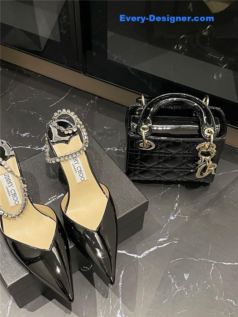 J1m*y Ch00 patent-leather crystal chain pumps