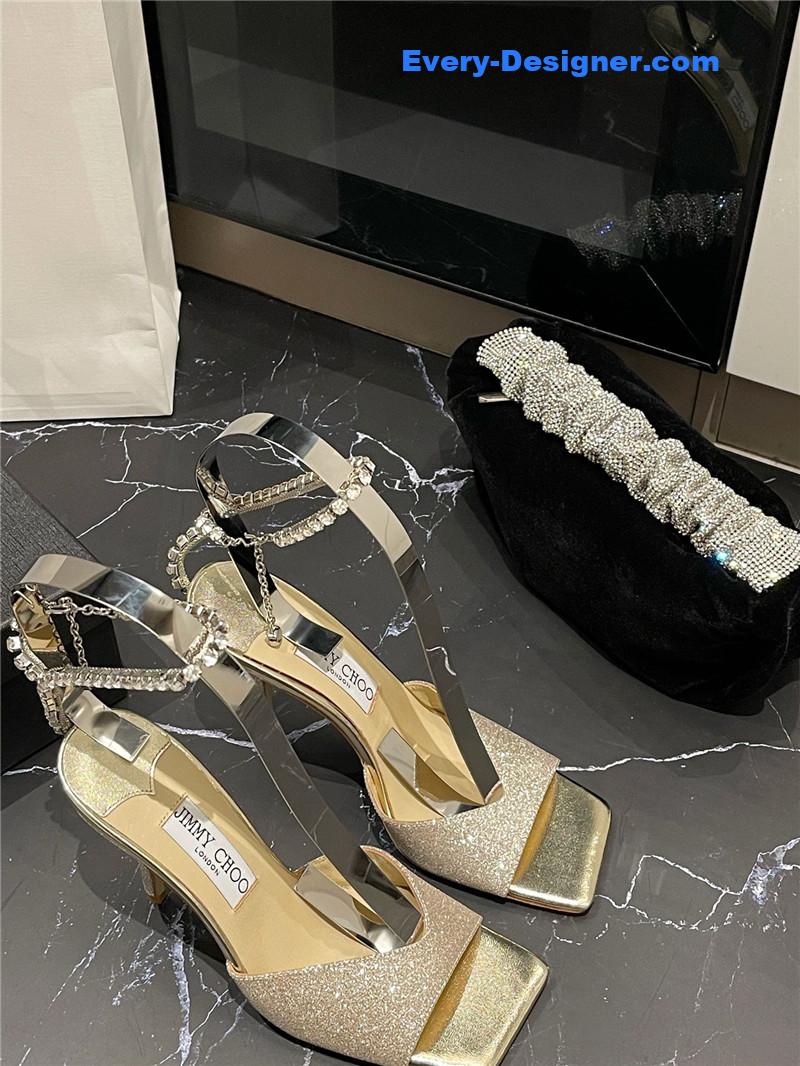 J1m*y Ch00 new ice fish mouth high-heeled sandals