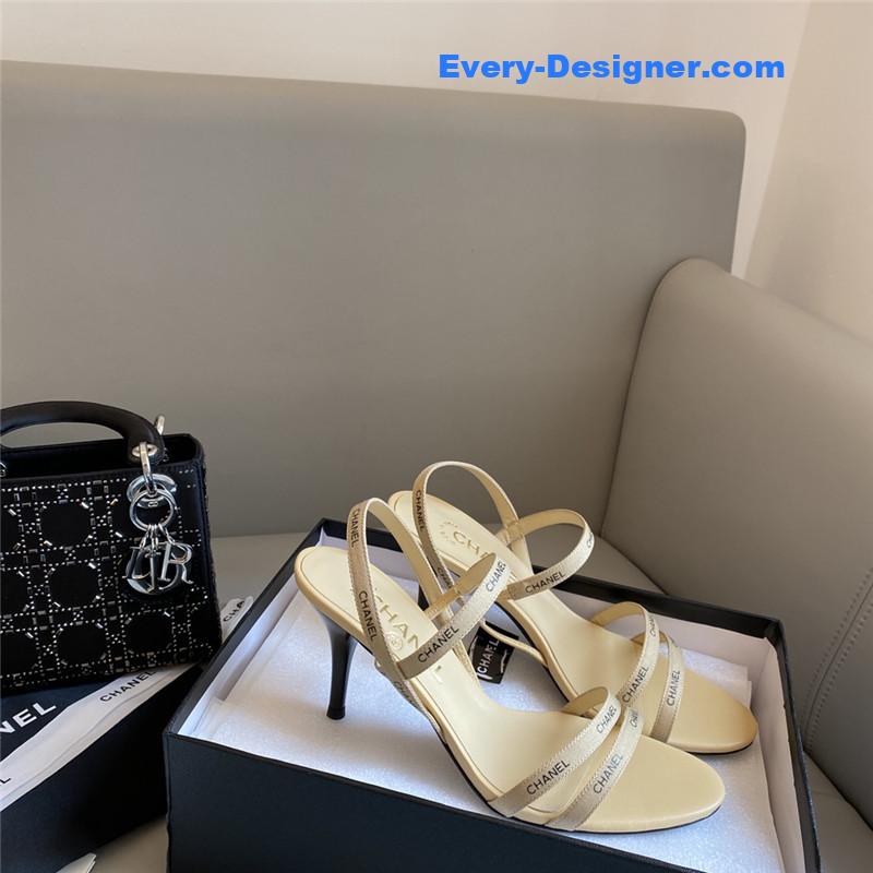Ch**el beige satin ribbon heels